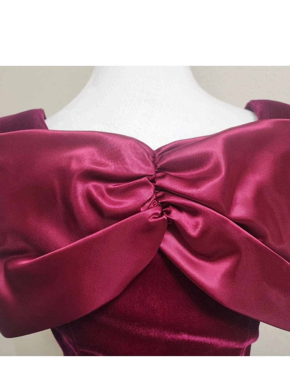 Vintage 80s 90s On On Fashions (OON) Burgundy Velvet & Satin Peplum Dress Size 5 - Picture 7 of 16